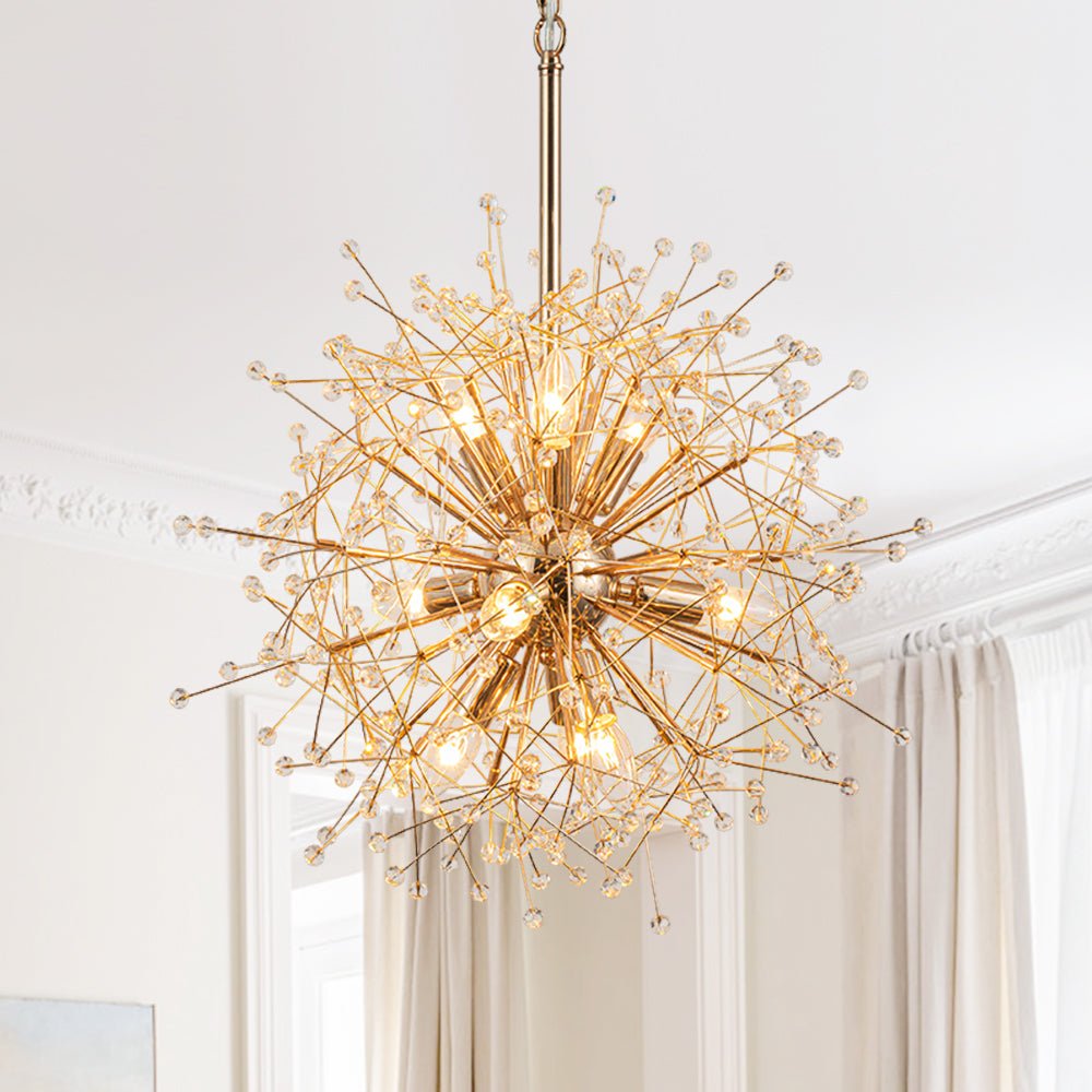 Pendantlightie - Vintage 9 - Light Sputnik Sphere Dandelion Crystal Chandelier - Chandeliers - Gold -