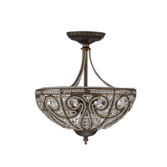 Pendantlightie-Vintage Luxury 3-Light Bowl Crystal Semi Flush Ceiling Light-Semi Flush Mount-Antique bronze-