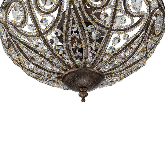 Pendantlightie-Vintage Luxury 3-Light Bowl Crystal Semi Flush Ceiling Light-Semi Flush Mount-Antique bronze-