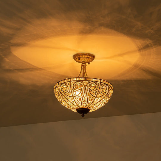 Pendantlightie-Vintage Luxury 3-Light Bowl Crystal Semi Flush Ceiling Light-Semi Flush Mount-Antique bronze-