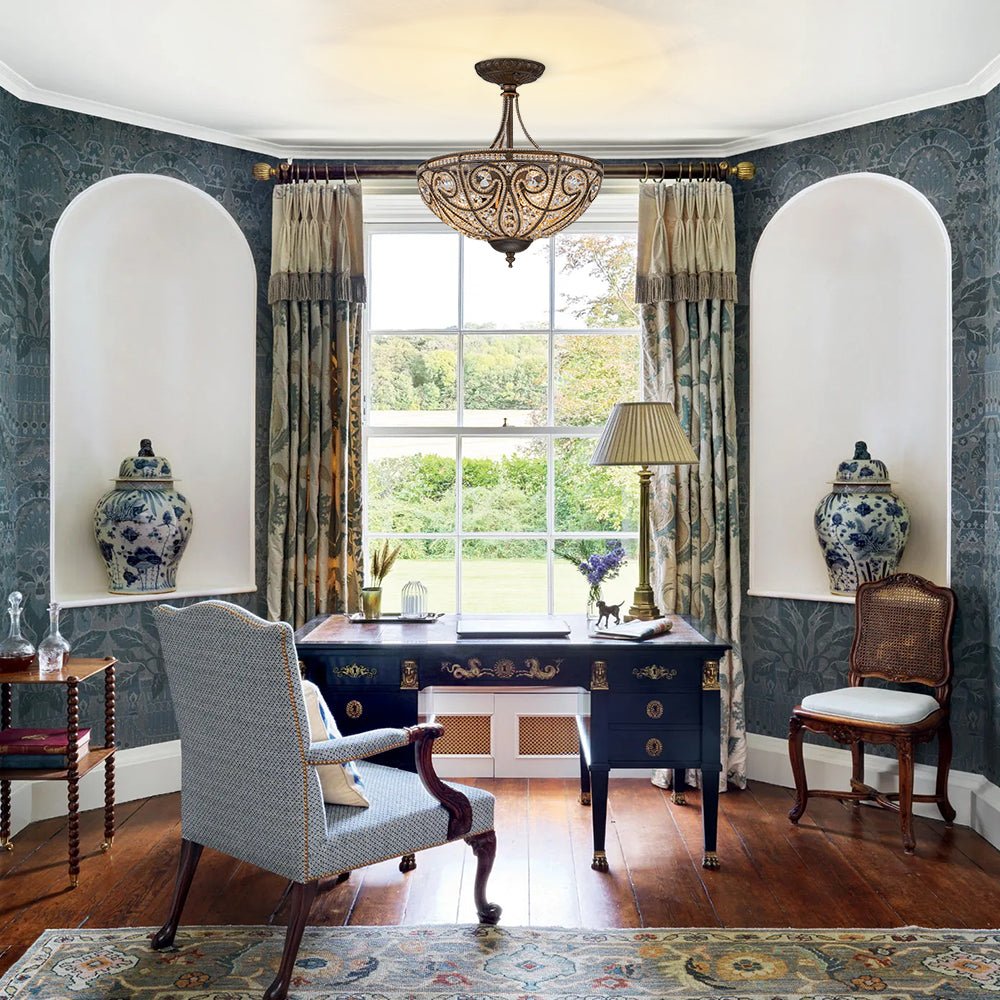 Pendantlightie-Vintage Luxury 3-Light Bowl Crystal Semi Flush Ceiling Light-Semi Flush Mount-Antique bronze-