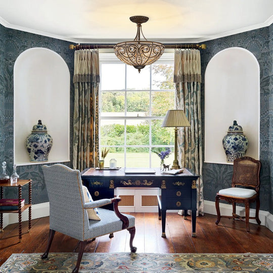 Pendantlightie-Vintage Luxury 3-Light Bowl Crystal Semi Flush Ceiling Light-Semi Flush Mount-Antique bronze-