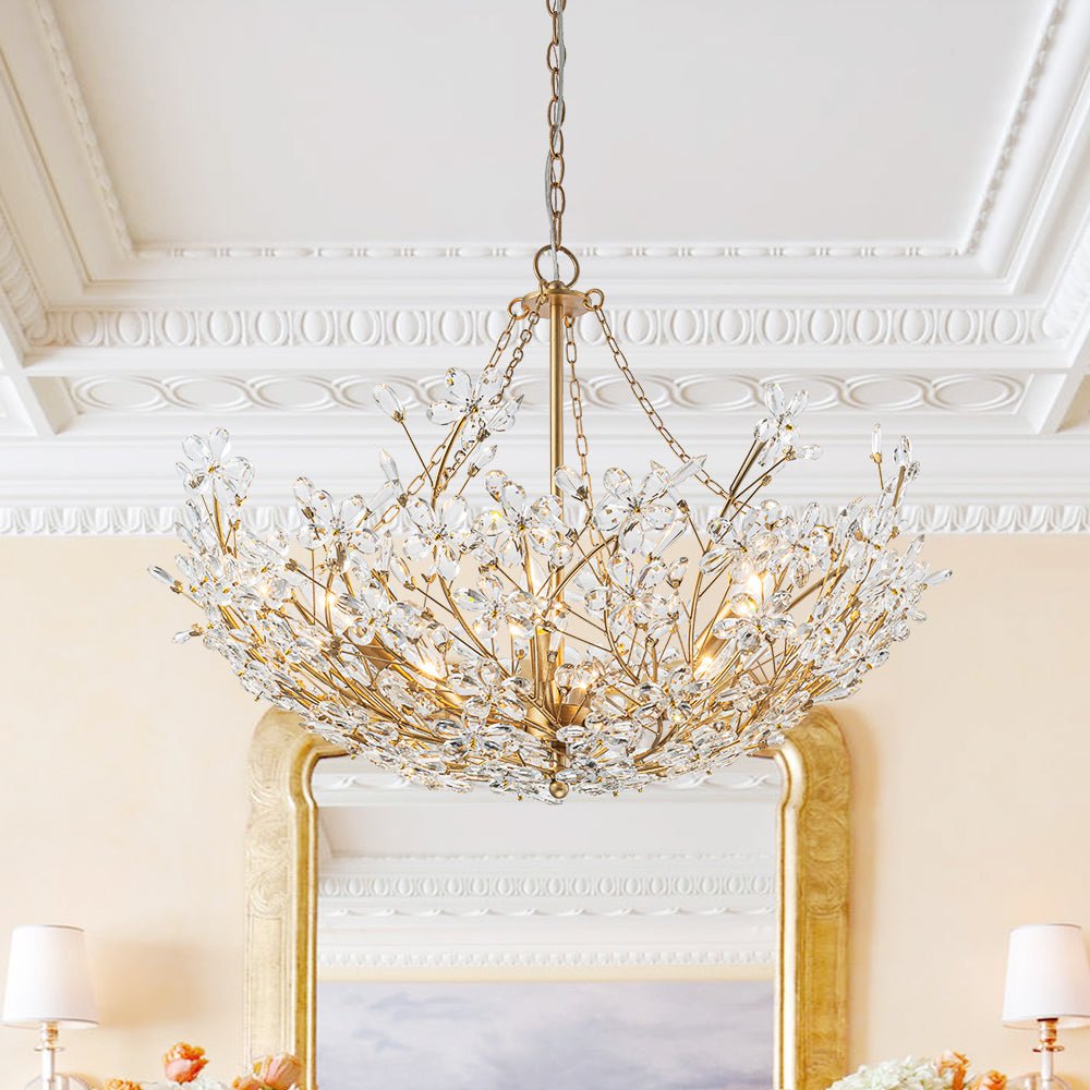 Pendantlightie - Vintage Luxury 6 - Light Gold Basin Floral Basket Crystal Chandelier - Chandeliers - Gold -