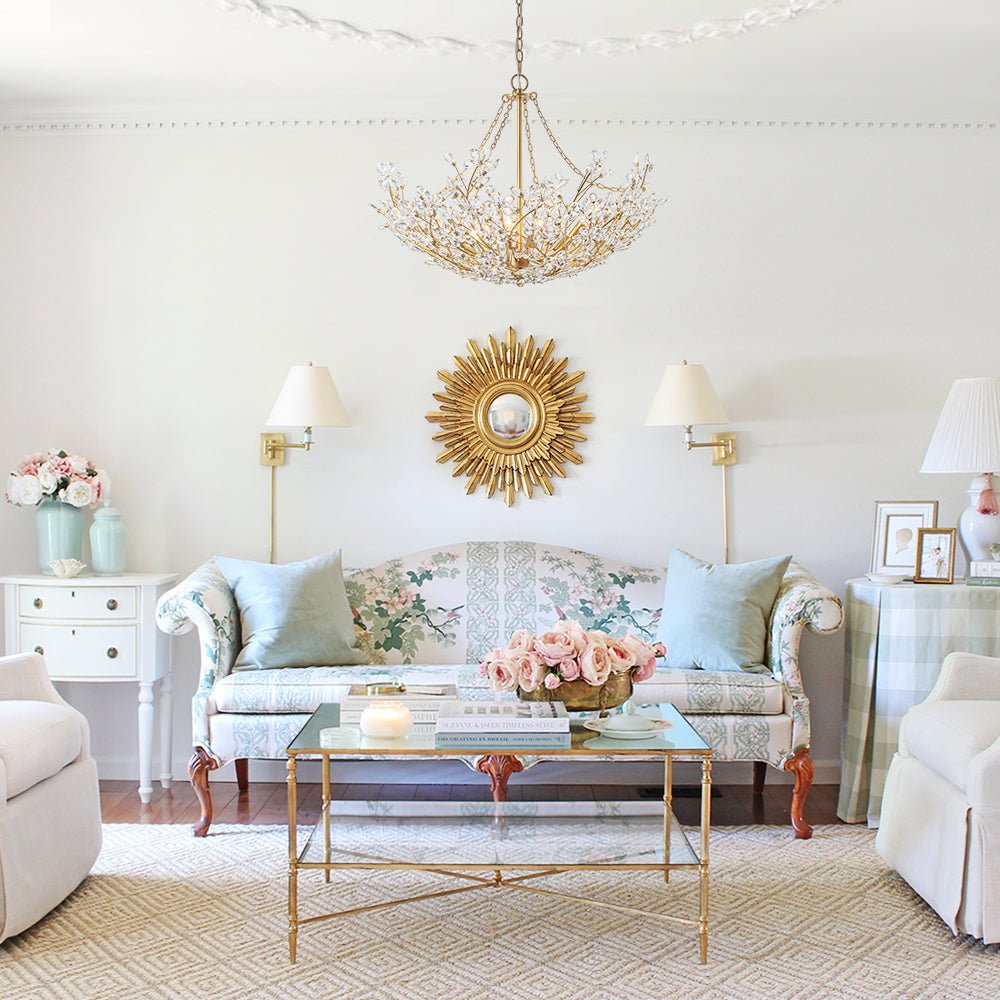 Pendantlightie - Vintage Luxury 6 - Light Gold Basin Floral Basket Crystal Chandelier - Chandeliers - Gold -