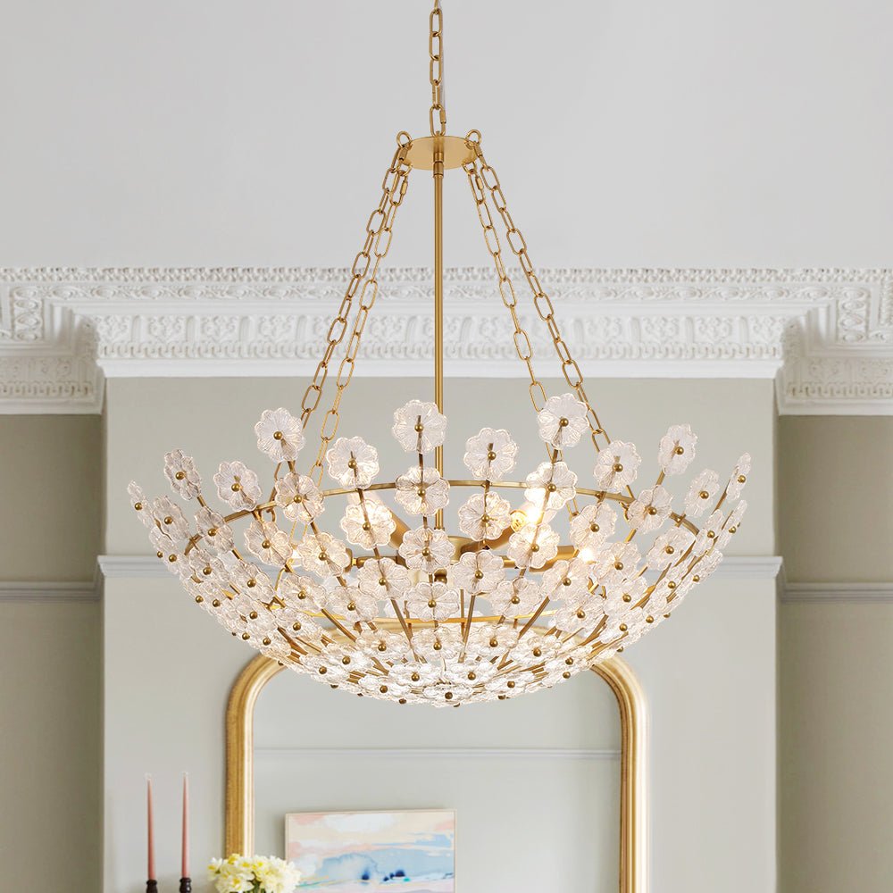 Pendantlightie - Vintage Luxury 6 - Light Plum Blossom Basket Floral Glass Chandelier - Chandeliers - Gold -