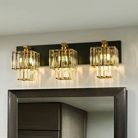 Pendantlightie - Vintage Tiered Square Crystal Bathroom Wall Light - Wall Light - 3Lt -