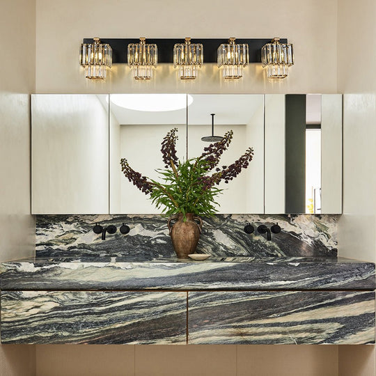 Pendantlightie - Vintage Tiered Square Crystal Bathroom Wall Light - Wall Light - 4Lt -