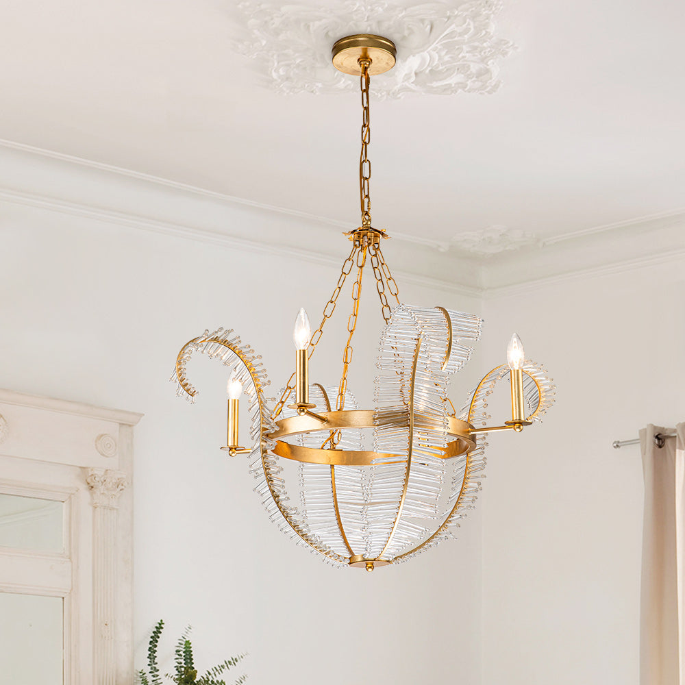 Brass Visual Comfort Feather 6 Light Chandelier