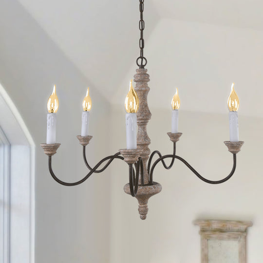 Pendantlightie-Classic Design 5-Light Rustic Candle Chandelier-Chandeliers-White Candle Base-