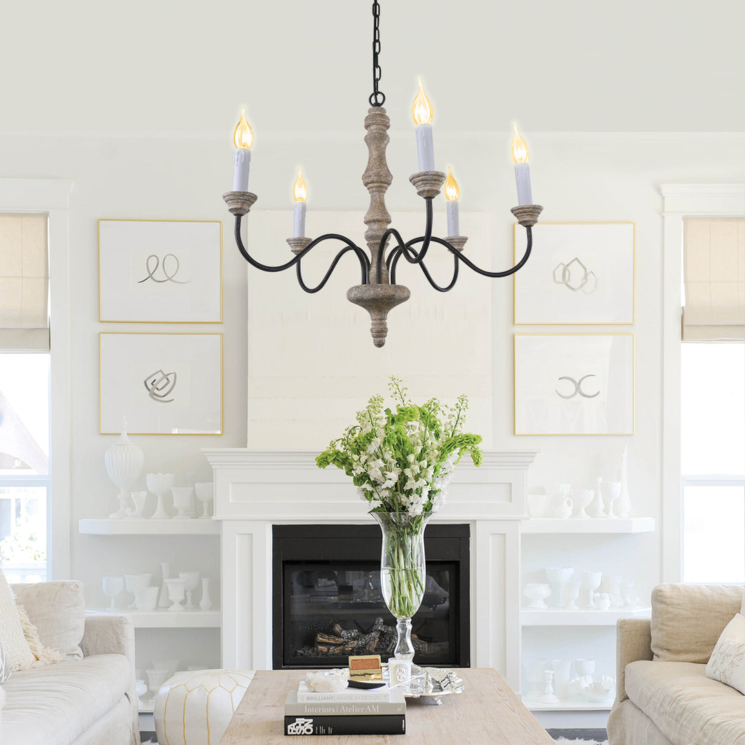 Pendantlightie-Classic Design 5-Light Rustic Candle Chandelier-Chandeliers-White Candle Base-