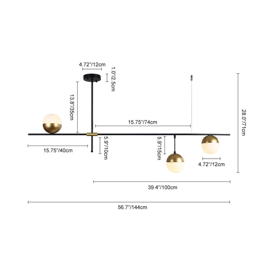 Mid-Century Modern Glass Globe Linear Chandelier