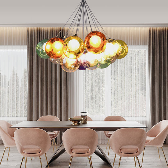 Modern Multi-Color Glass Cluster Pendant Chandelier