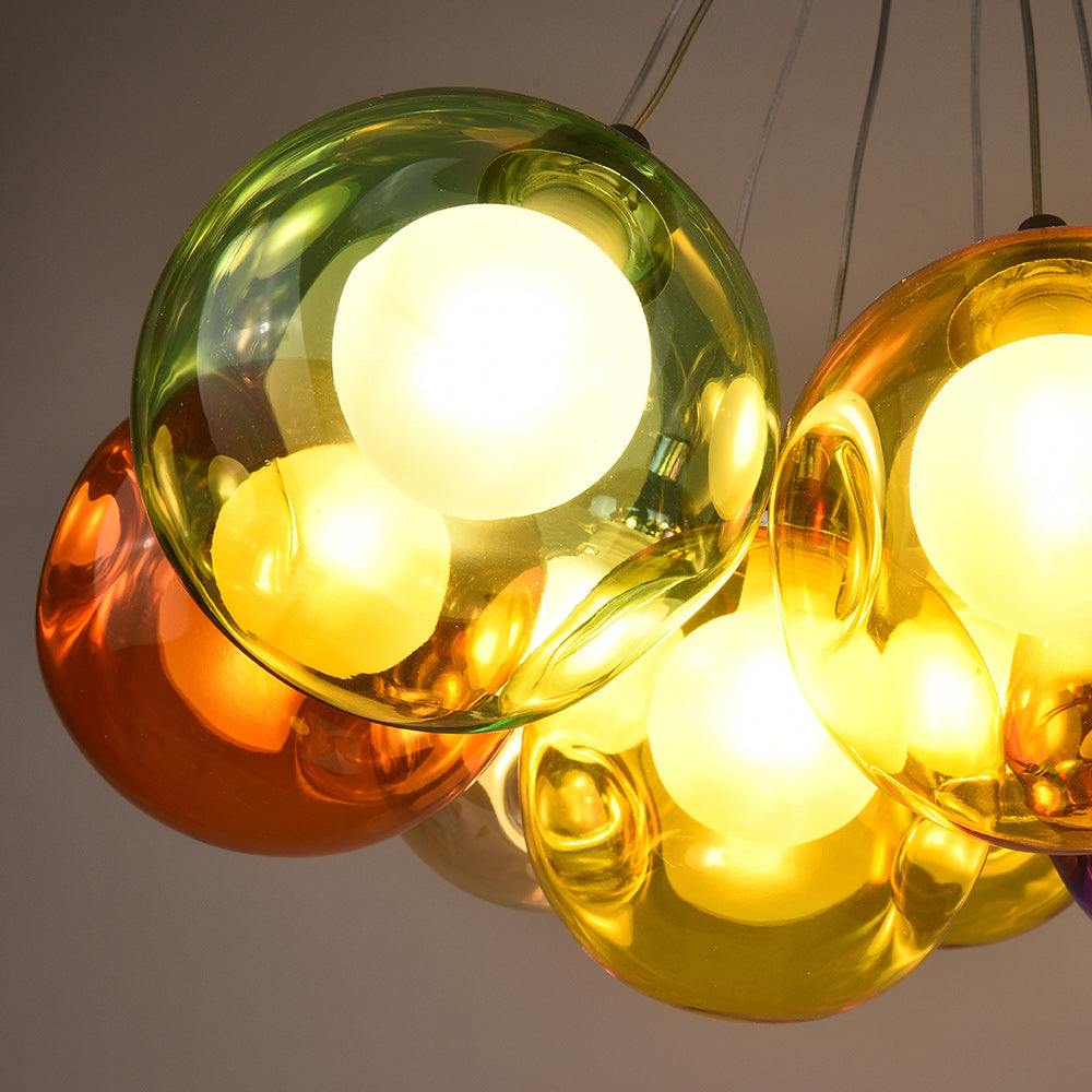 Modern Multi-Color Glass Cluster Pendant Chandelier