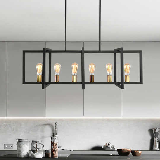Modern Six Lights Black Rectangular Chandelier
