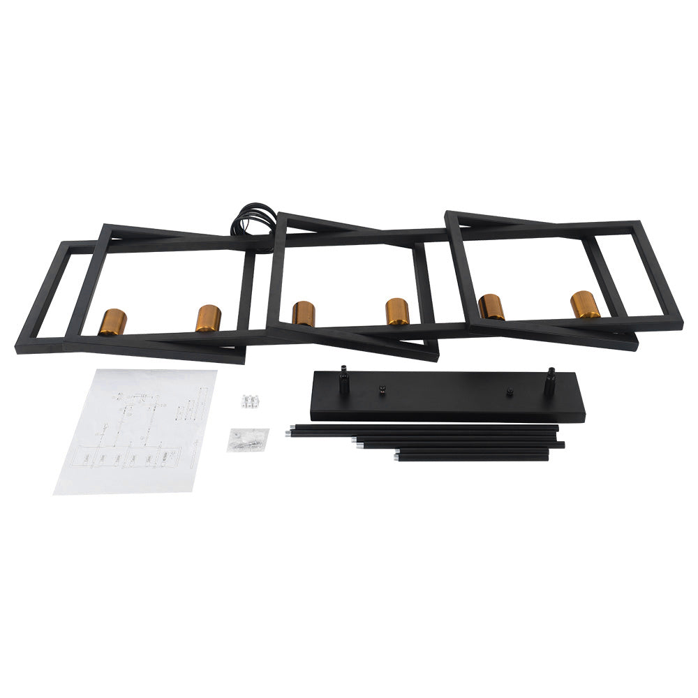 Modern Six Lights Black Rectangular Chandelier