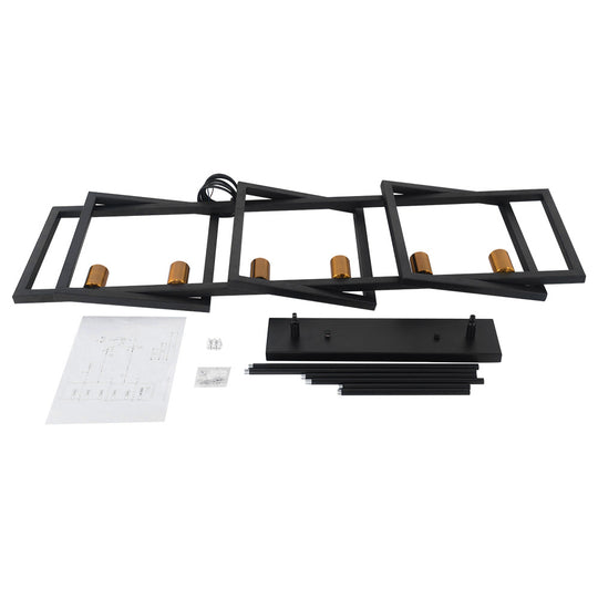 Modern Six Lights Black Rectangular Chandelier