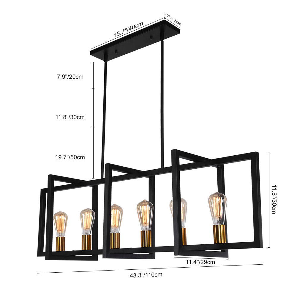 Modern Six Lights Black Rectangular Chandelier