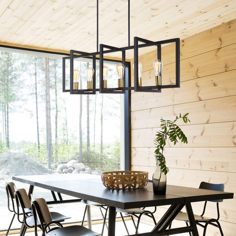 Modern Six Lights Black Rectangular Chandelier