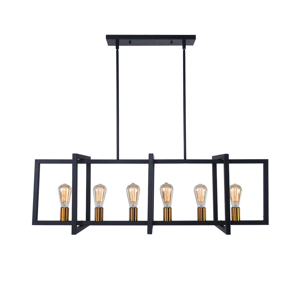 Modern Six Lights Black Rectangular Chandelier