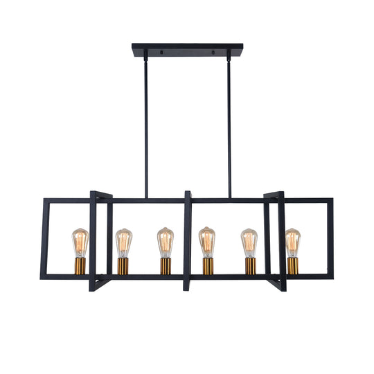 Modern Six Lights Black Rectangular Chandelier