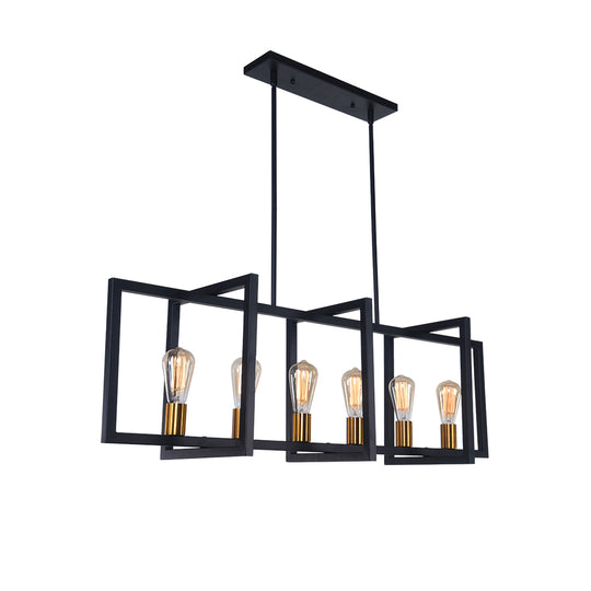 Modern Six Lights Black Rectangular Chandelier