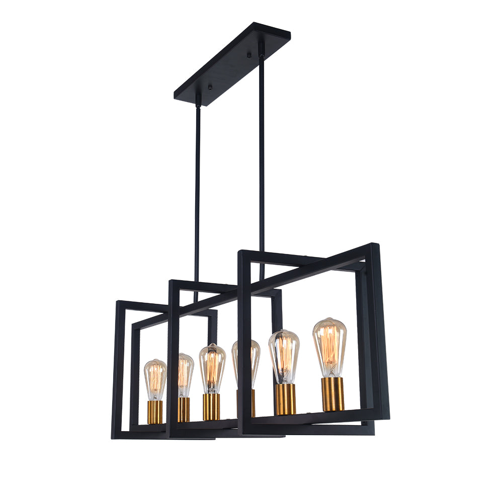 Modern Six Lights Black Rectangular Chandelier