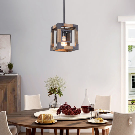 Farmhouse Rustic Single Square Pendant Light Over Table