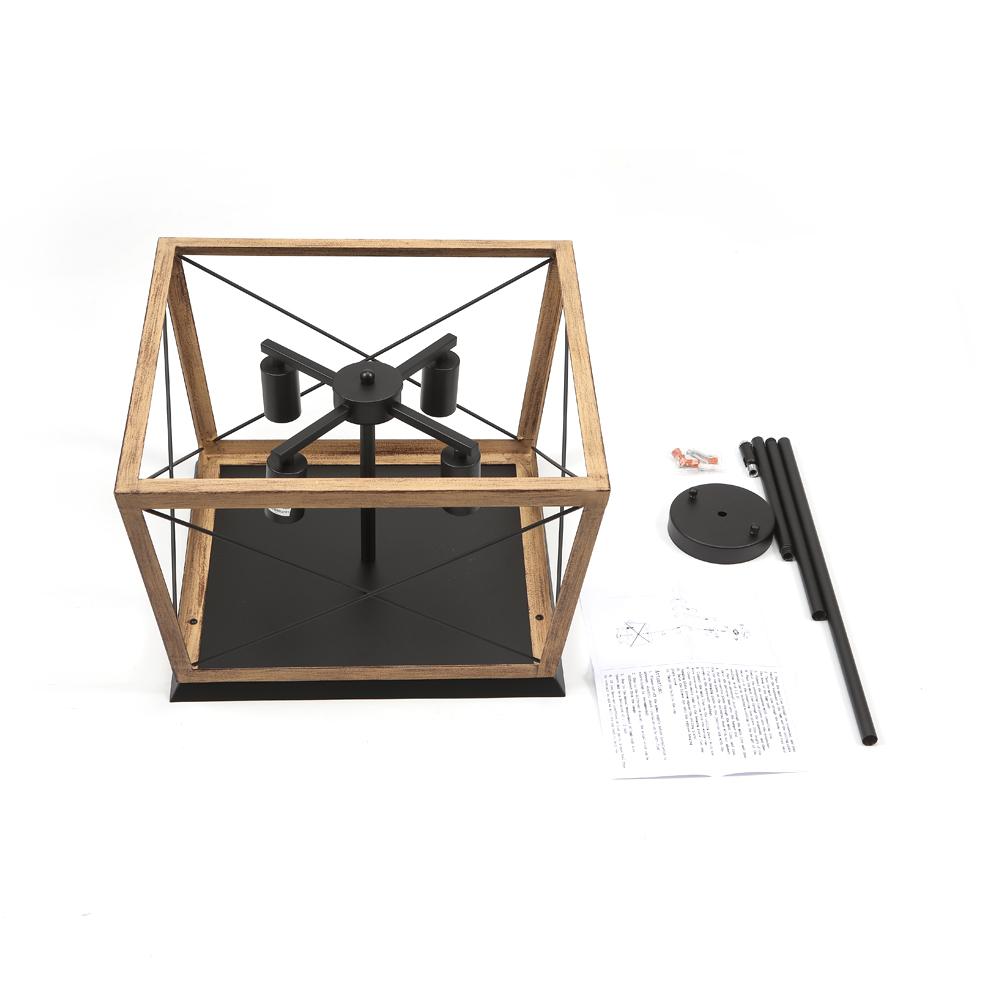 PendantLightia-4-Light Square Kitchen Island Rustic Chandeliers-Chandeliers-Brown-