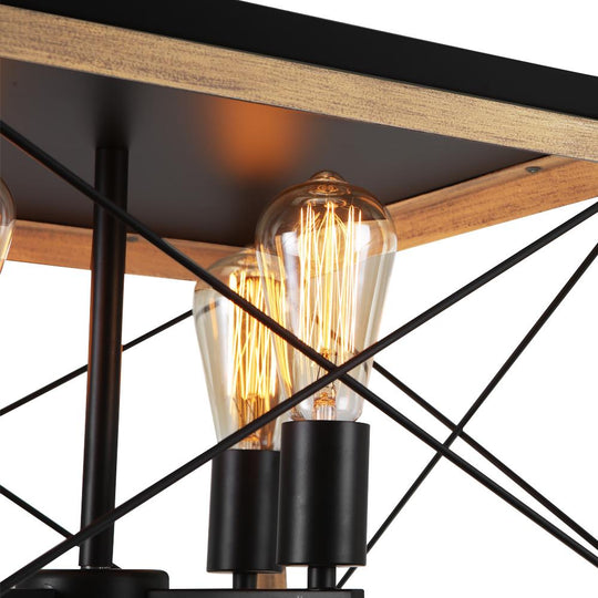 PendantLightia-4-Light Square Kitchen Island Rustic Chandeliers-Chandeliers-Brown-