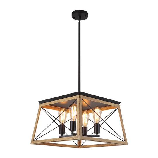PendantLightia-4-Light Square Kitchen Island Rustic Chandeliers-Chandeliers-Brown-