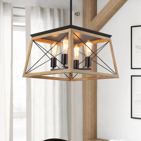 PendantLightia-4-Light Square Kitchen Island Rustic Chandeliers-Chandeliers-White-