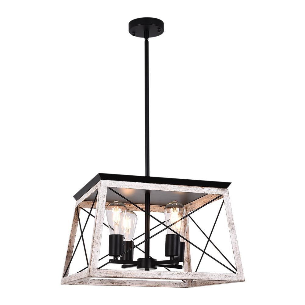 PendantLightia-4-Light Square Kitchen Island Rustic Chandeliers-Chandeliers-White-