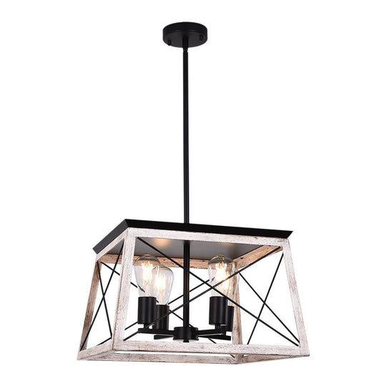 PendantLightia-4-Light Square Kitchen Island Rustic Chandeliers-Chandeliers-White-
