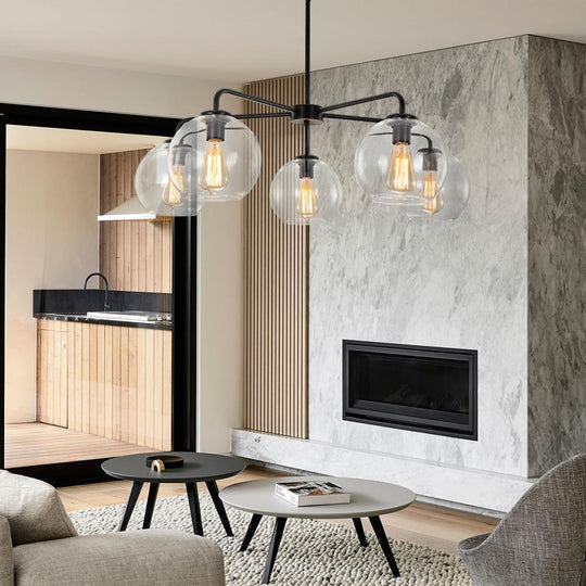 PendantLightia-5-light Glass Bubble Sputnik Light Fixture-Pendants-Black-