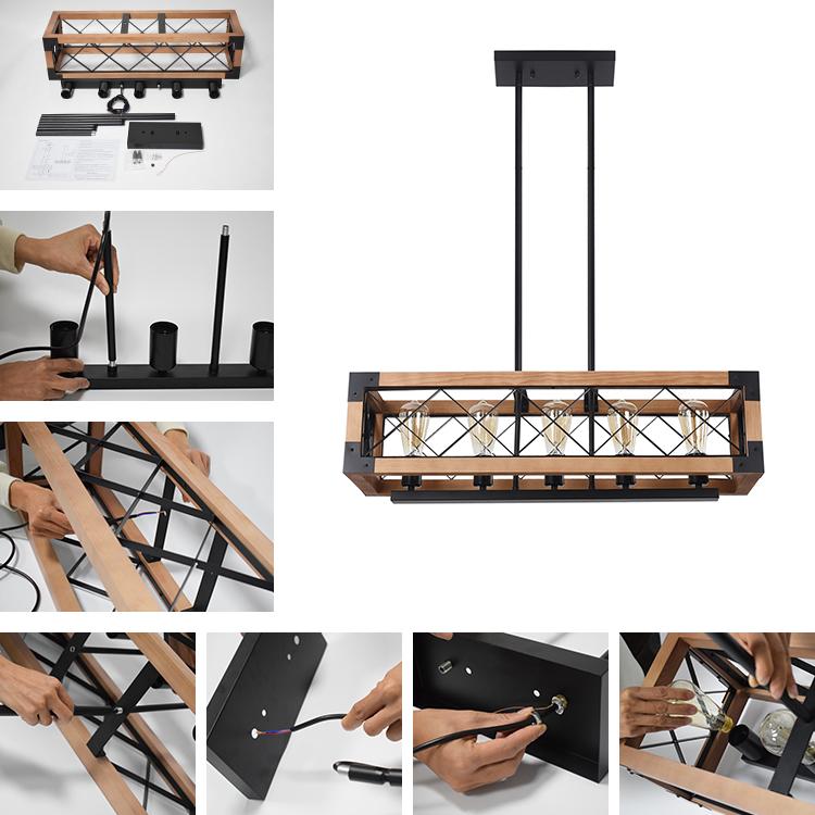 PendantLightia-5-Light Wooden Rectangular Rustic Farmhouse Chandelier-Chandeliers-Default Title-