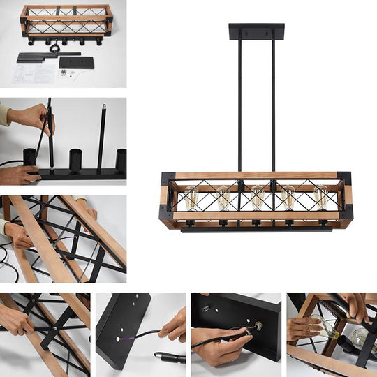 PendantLightia-5-Light Wooden Rectangular Rustic Farmhouse Chandelier-Chandeliers-Default Title-