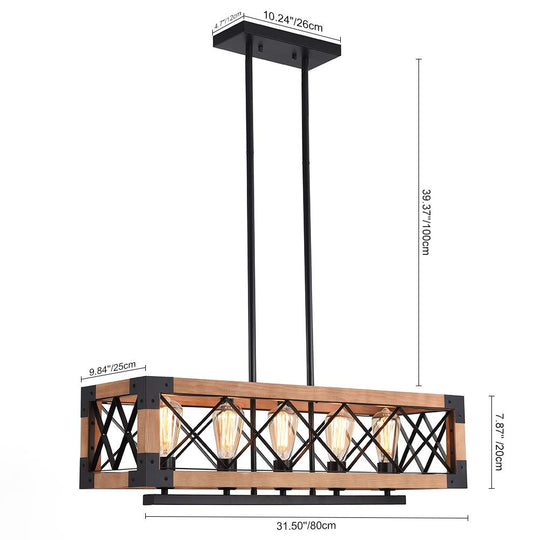 PendantLightia-5-light Wooden Rectangular Rustic Farmhouse Chandelier-Chandeliers-Default Title-