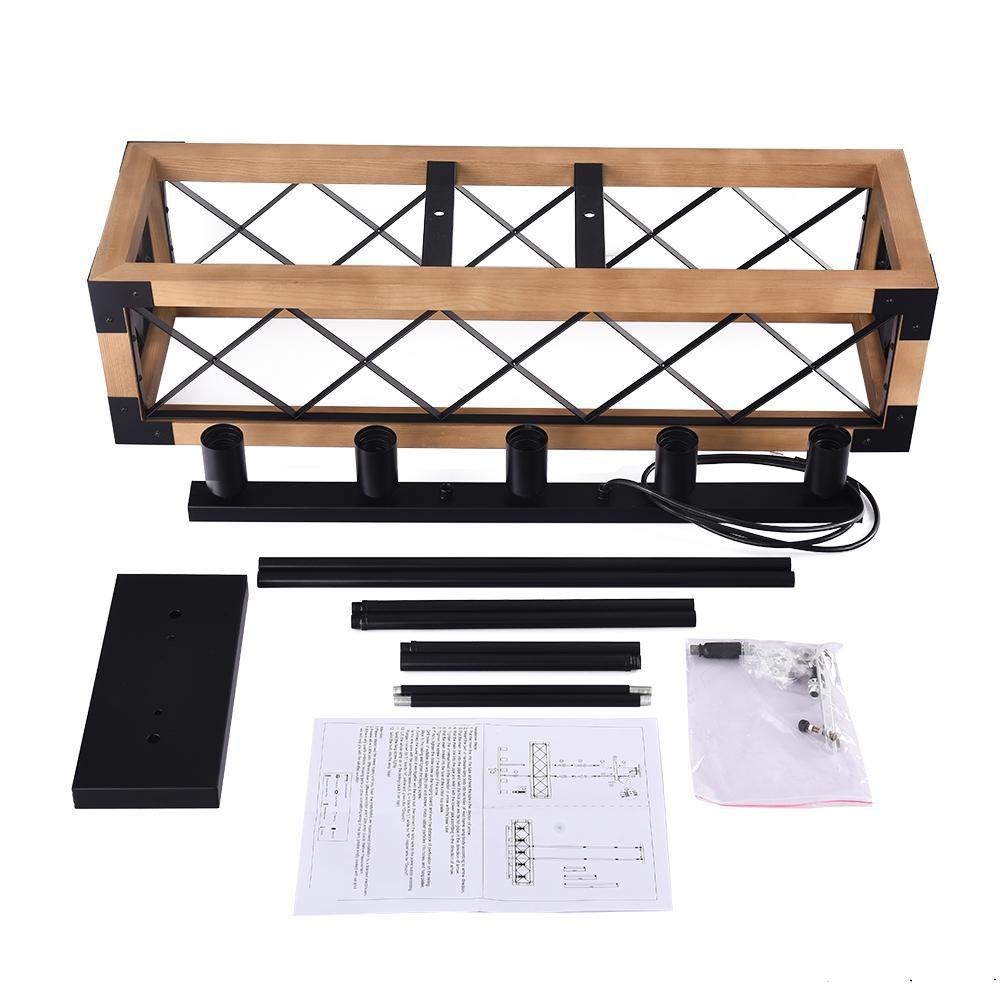 PendantLightia-5-light Wooden Rectangular Rustic Farmhouse Chandelier-Chandeliers-Default Title-