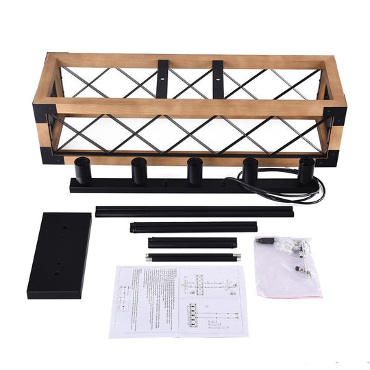 PendantLightia-5-light Wooden Rectangular Rustic Farmhouse Chandelier-Chandeliers-Default Title-