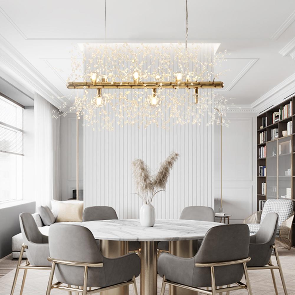 PendantLightia-9-light Linear Modern Crystal Chandelier-Chandeliers-Gold-