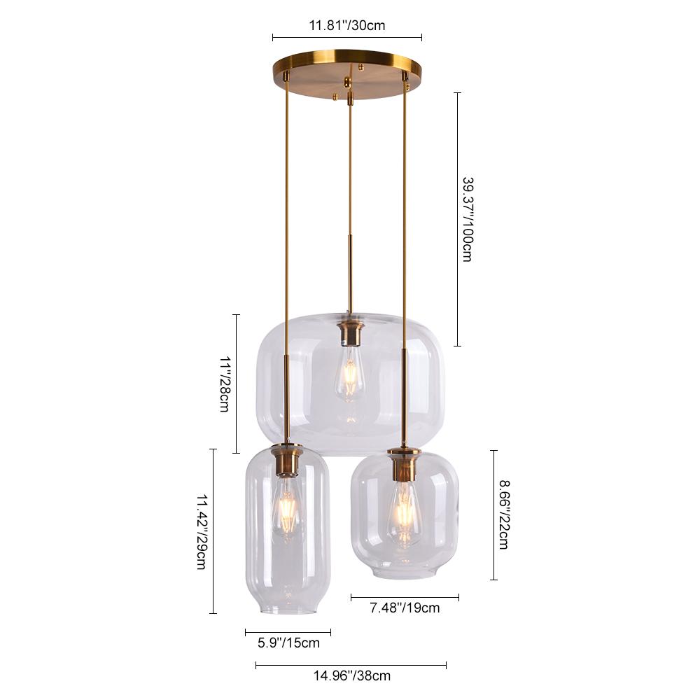 PendantLightia-Clear Glass Cluster Pendant Light-Pendants-3 Lt-Round Canopy-