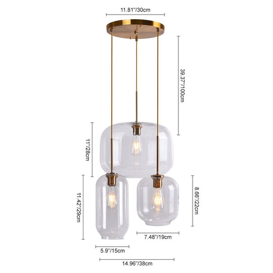 PendantLightia-Clear Glass Cluster Pendant Light-Pendants-3 Lt-Round Canopy-