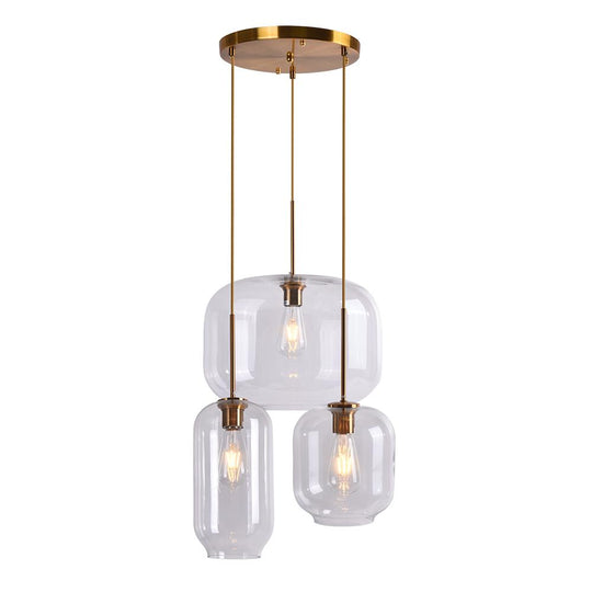 PendantLightia-Clear Glass Cluster Pendant Light-Pendants-3 Lt-Round Canopy-