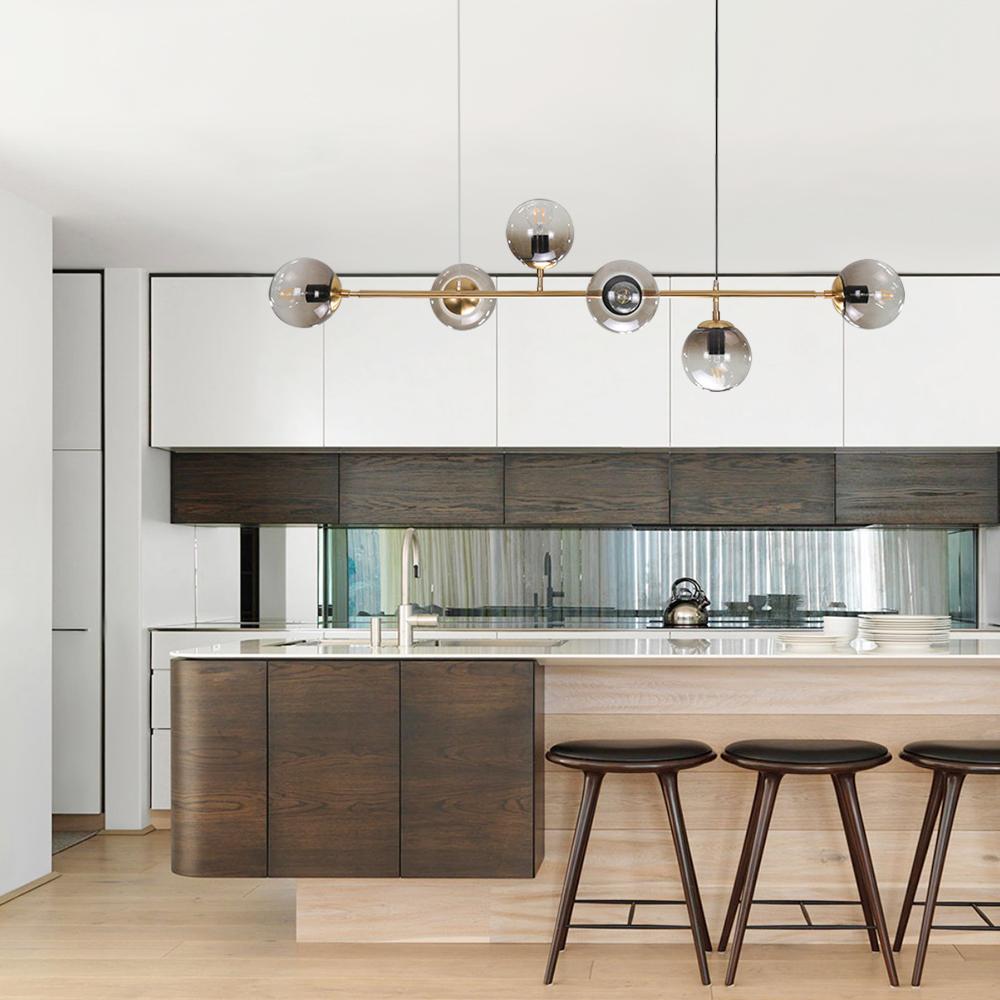 Mid-century 6-Light Globe Linear Kitchen Island Chandelier, Dining