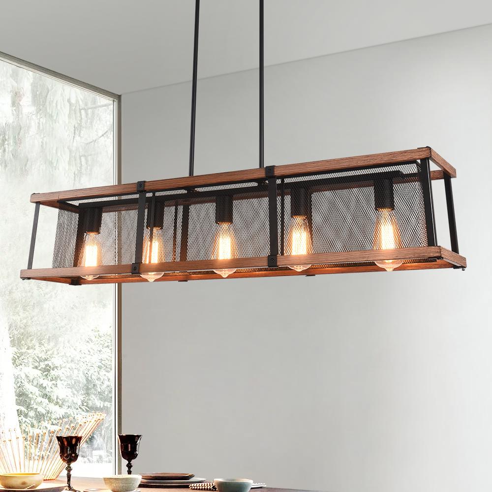 PendantLightia-Kitchen Island Rectangular Farmhouse Chandelier-Chandeliers-Default Title-