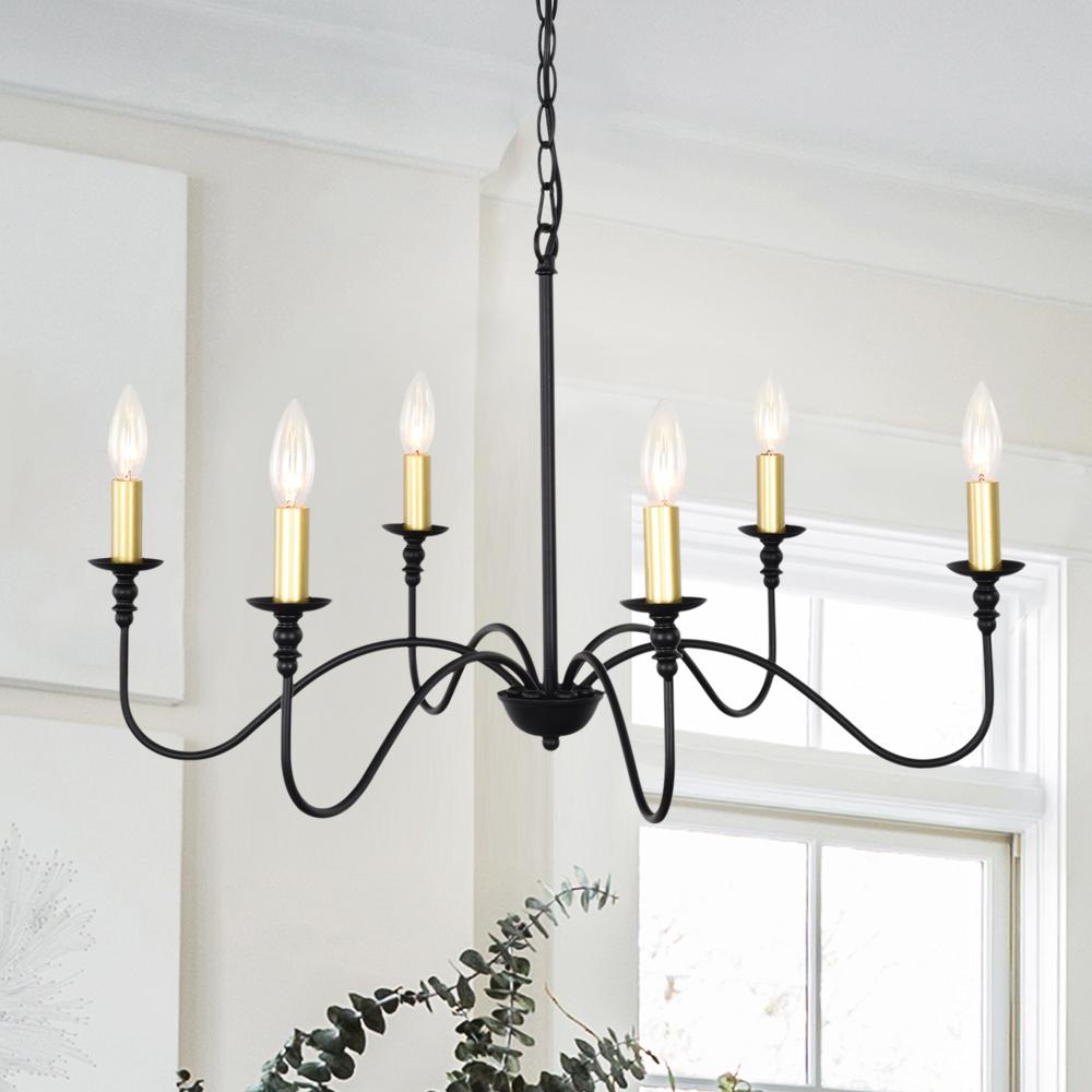 PendantLightia-Mid-Century 6-Light Candle Chandelier-Chandeliers-Black-