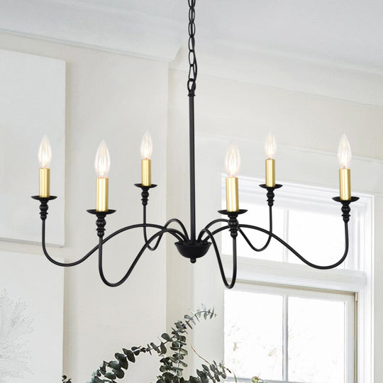 PendantLightia-Mid-Century 6-Light Candle Chandelier-Chandeliers-Black-