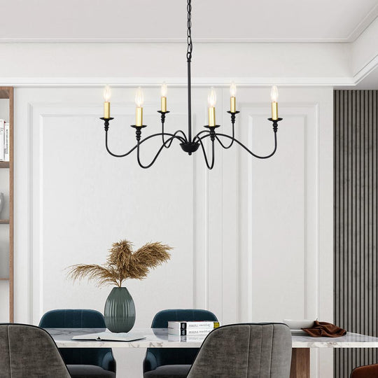 PendantLightia-Mid-Century 6-Light Candle Chandelier-Chandeliers-Black-