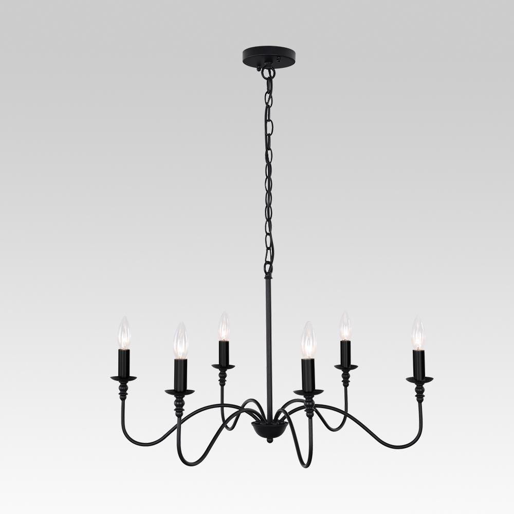 PendantLightia-Mid-Century 6-Light Candle Chandelier-Chandeliers-Black-