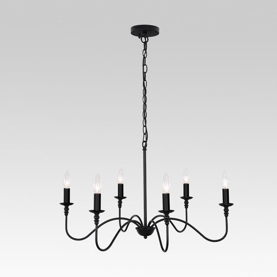 PendantLightia-Mid-Century 6-Light Candle Chandelier-Chandeliers-Black-